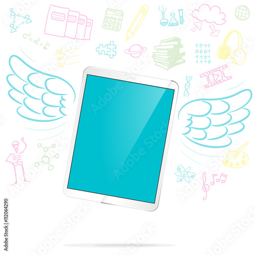 Blank tablet computer with illustrated wings