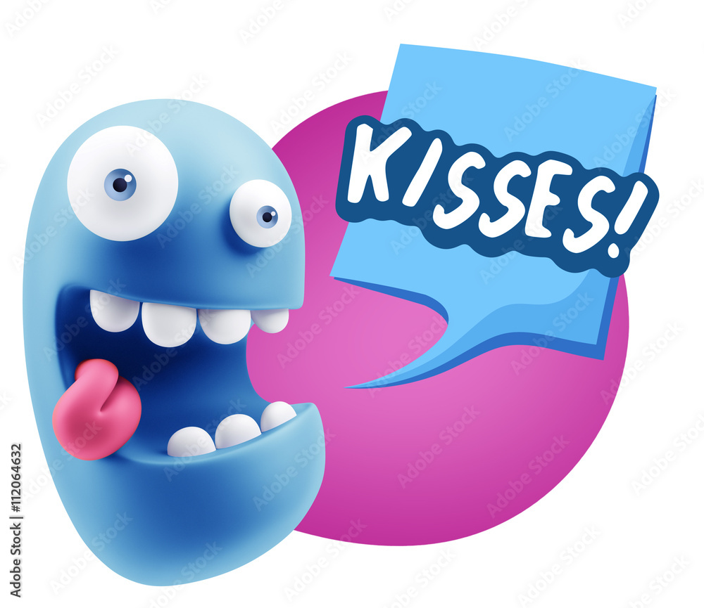 3d Rendering Smile Character Emoticon Expression saying Kisses w 3d Rendering Smile Character Emoticon Expression saying Kisses w
