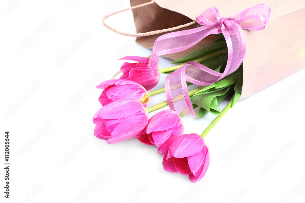 Obraz premium Beautiful romantic composition with flowers, isolated on white. St. Valentines Day background