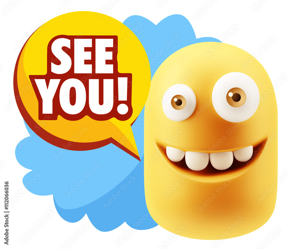 3d Rendering Smile Character Emoticon Expression saying See You 3d Rendering Smile Character Emoticon Expression saying See You