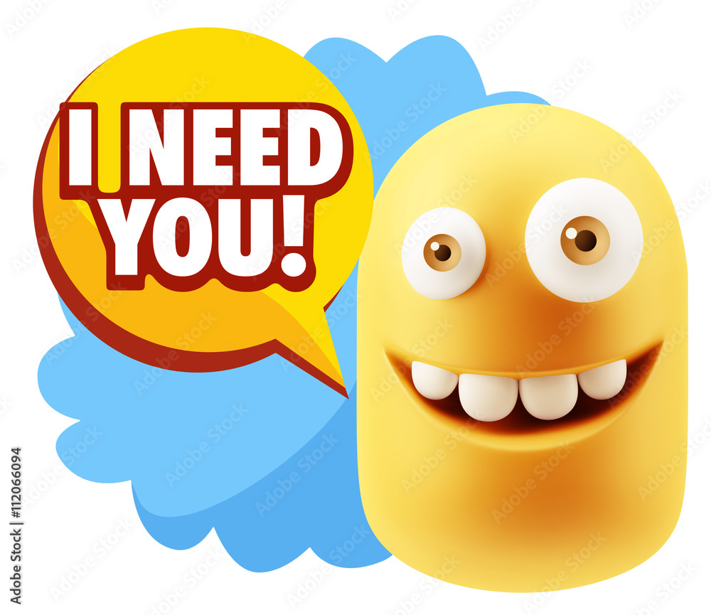 3d Rendering Smile Character Emoticon Expression saying I Need Y 3d Rendering Smile Character Emoticon Expression saying I Need Y