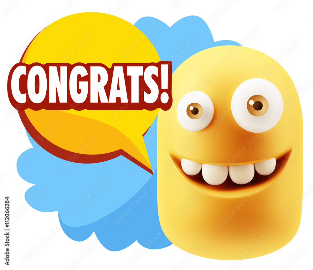 3d Rendering Smile Character Emoticon Expression saying Congrats 3d Rendering Smile Character Emoticon Expression saying Congrats