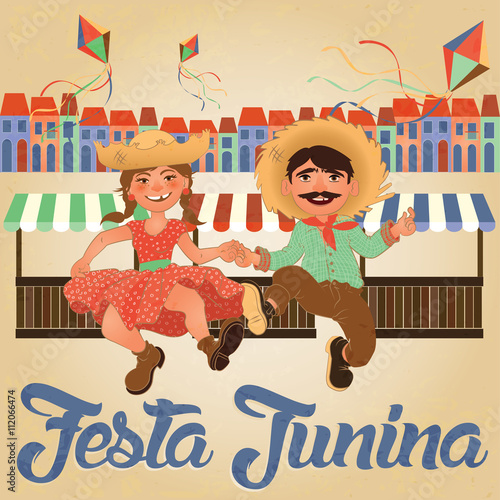 Festa Junina illustration - traditional Brazil June festival party. Vector illustration. Latin American holiday.