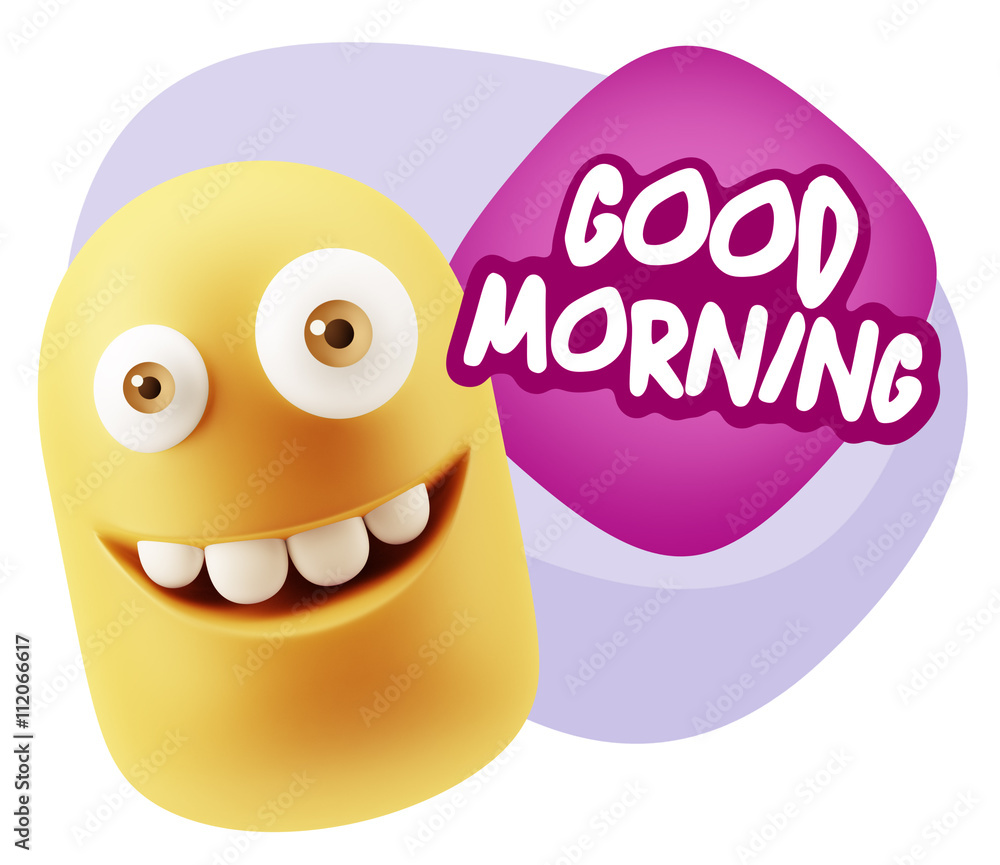 3d Rendering Smile Character Emoticon Expression saying Good Mor 3d Rendering Smile Character Emoticon Expression saying Good Mor