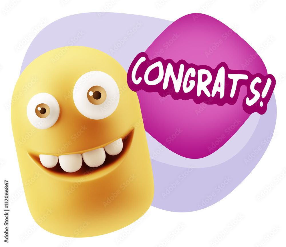 3d Rendering Smile Character Emoticon Expression saying Congrats 3d Rendering Smile Character Emoticon Expression saying Congrats