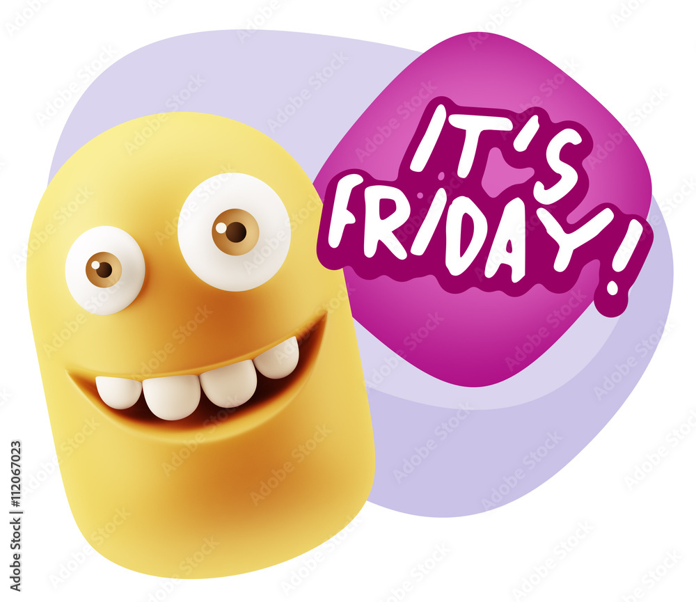 3d Rendering Smile Character Emoticon Expression saying It's Fri 3d Rendering Smile Character Emoticon Expression saying It's Fri