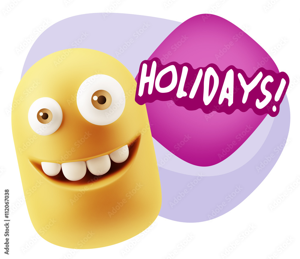 3d Rendering Smile Character Emoticon Expression saying Holidays 3d Rendering Smile Character Emoticon Expression saying Holidays