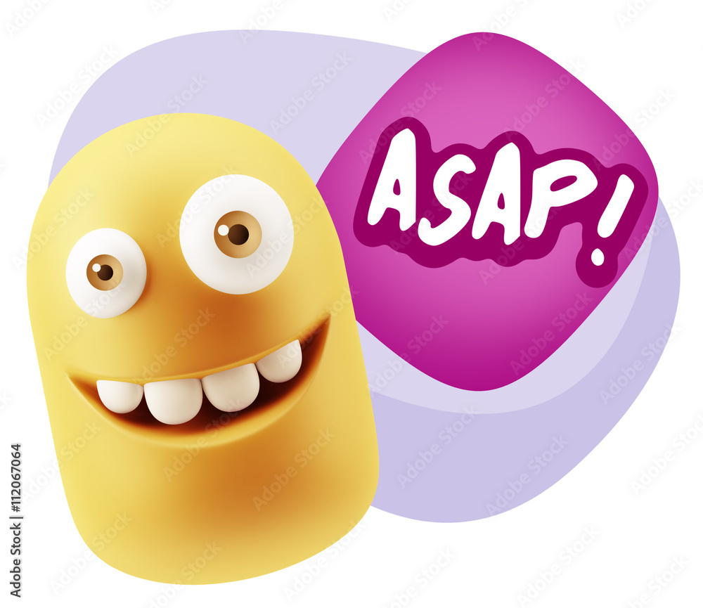 3d Illustration Laughing Character Emoji Expression saying Asap 3d Illustration Laughing Character Emoji Expression saying Asap