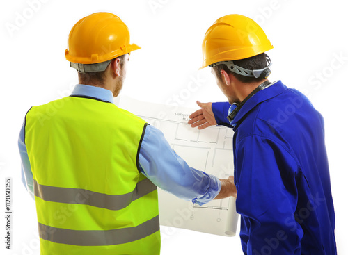 Two engineers discussing pr...