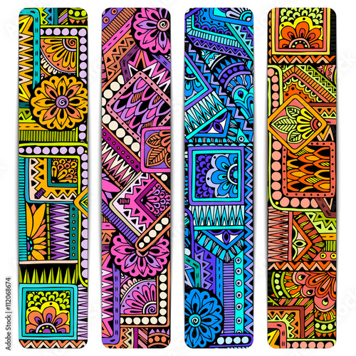 Abstract vector hand drawn ethnic pattern card set. Series of im