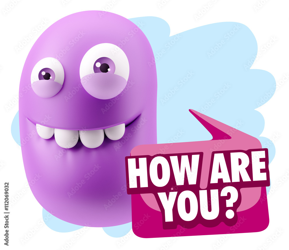3d Rendering Smile Character Emoticon Expression saying How Are 3d Rendering Smile Character Emoticon Expression saying How Are