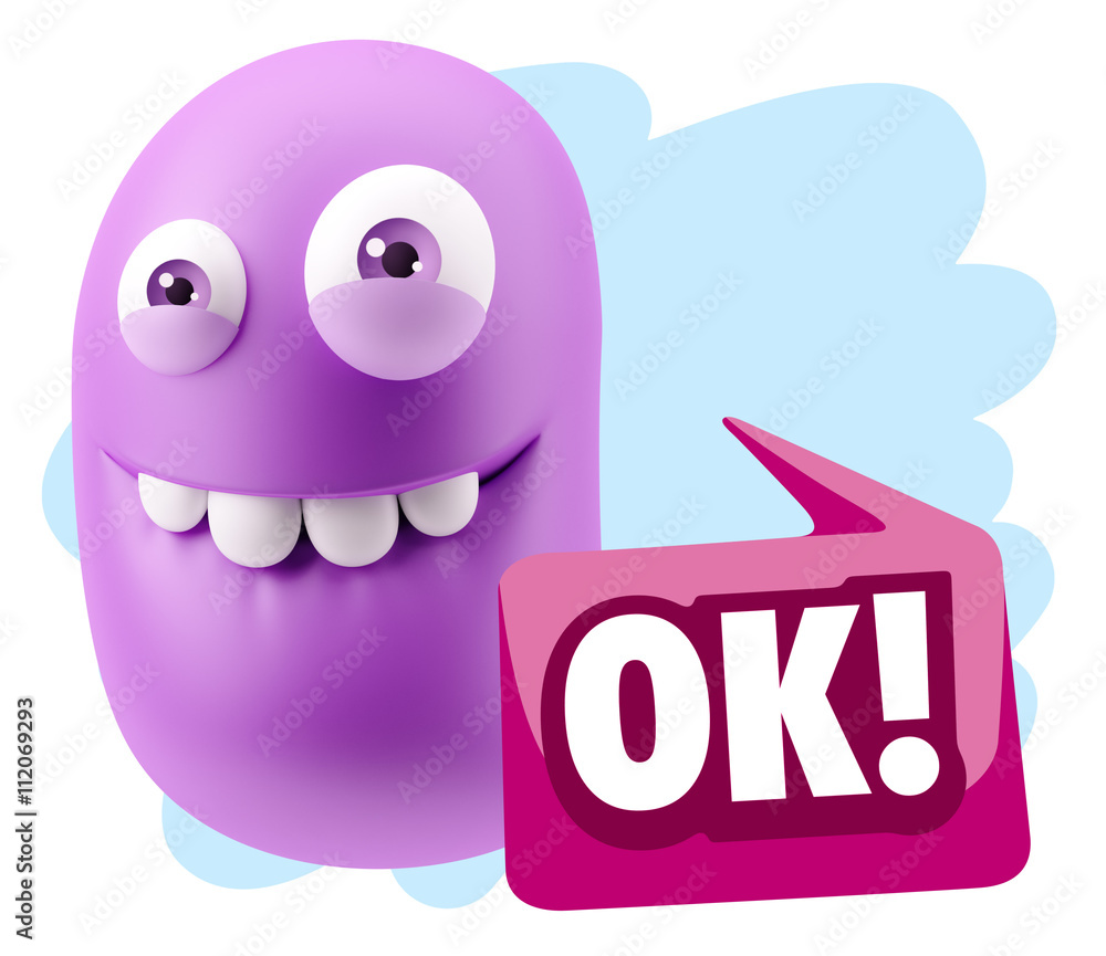 3d Rendering Smile Character Emoticon Expression saying Ok with