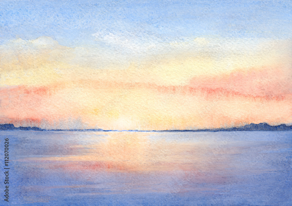 Fototapeta premium Watercolor illustration of a sunset