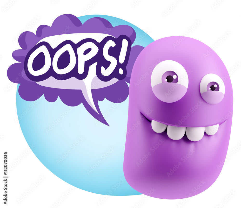 Obraz premium 3d Rendering Smile Character Emoticon Expression saying Oops wit