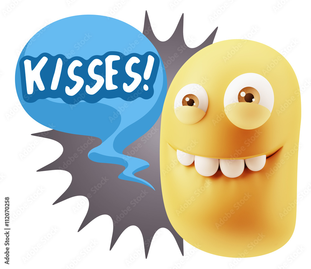 3d Rendering Smile Character Emoticon Expression saying Kisses w 3d Rendering Smile Character Emoticon Expression saying Kisses w