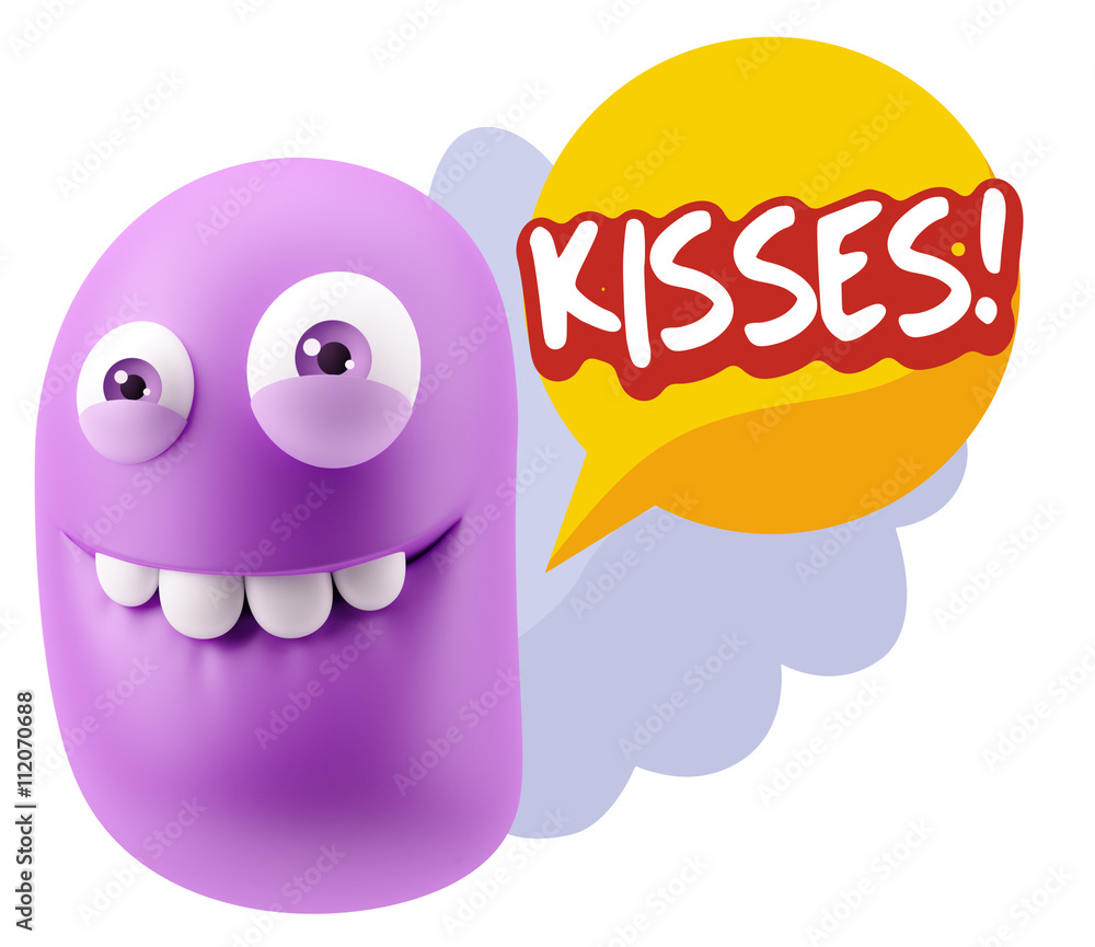 3d Rendering Smile Character Emoticon Expression saying Kisses w 3d Rendering Smile Character Emoticon Expression saying Kisses w