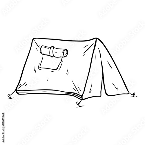 Illustration of Camping Tent With Line Art or Doodle Style