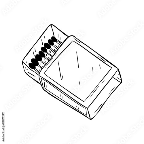 Illustration Pack or Box of Matches With Line Art or Doodle Style