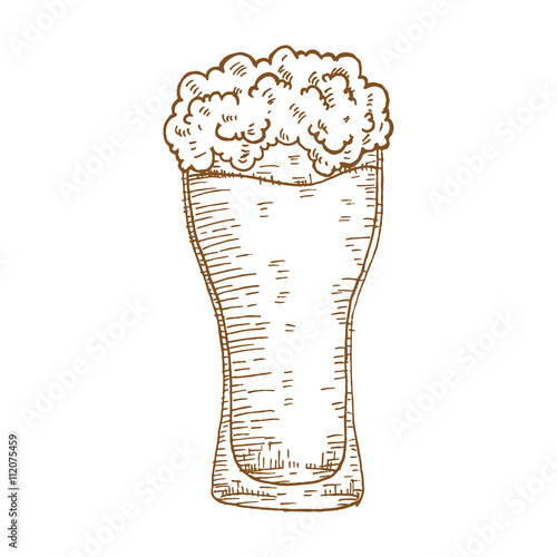 Outline Beer With Full Foam On Glass And Using Sketchy Style