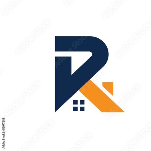 letter R with roofing style. real estate logo concept