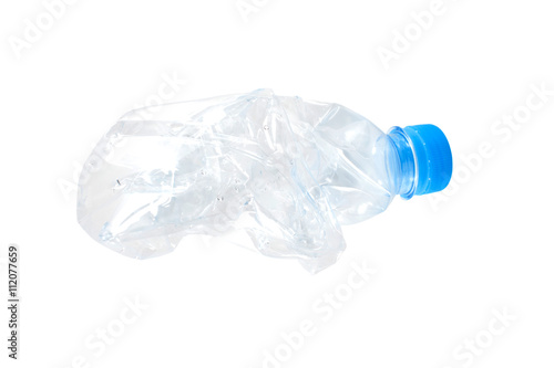 water bottle crushed crumpled on the white background