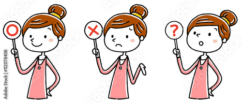 イラスト素材：若い女性　回答　正解　不正解
