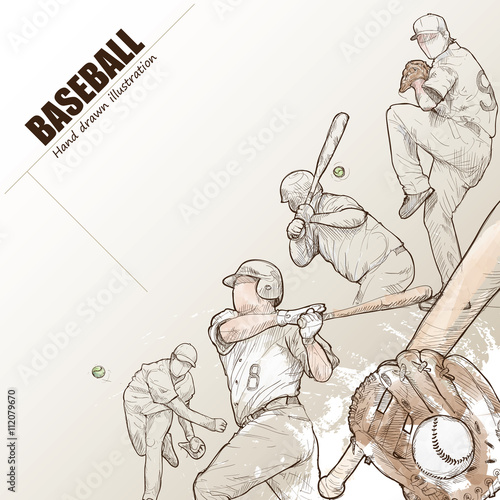 Illustration of baseball. hand drawn. baseball poster. Sport background.