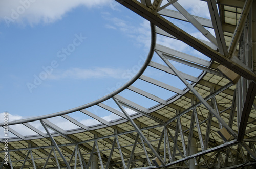White metal construction with blue sky in the background