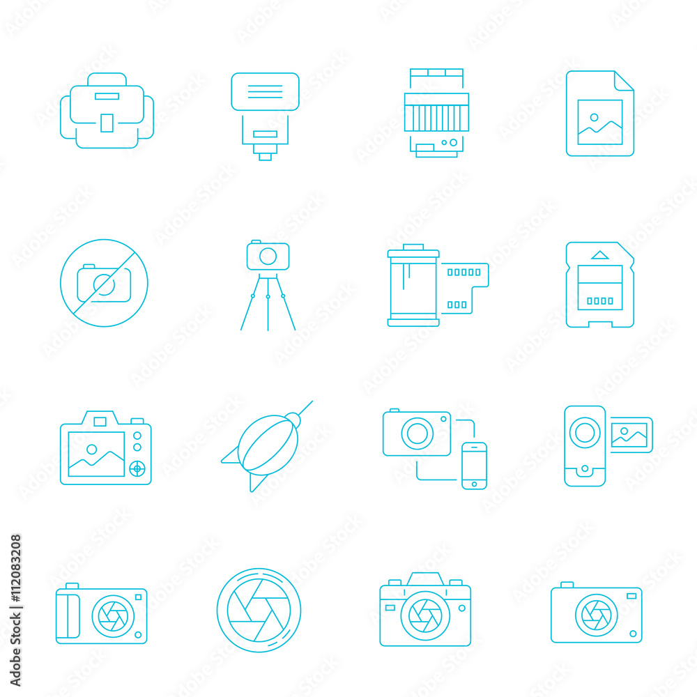 Thin lines icon set - camera and accessory