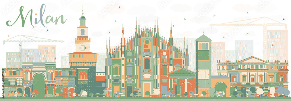 Abstract Milan Skyline with Color Landmarks.