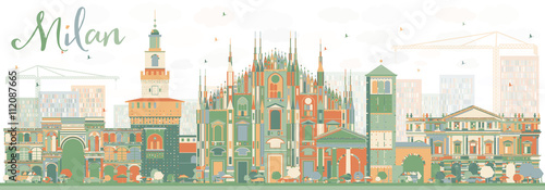 Abstract Milan Skyline with Color Landmarks.