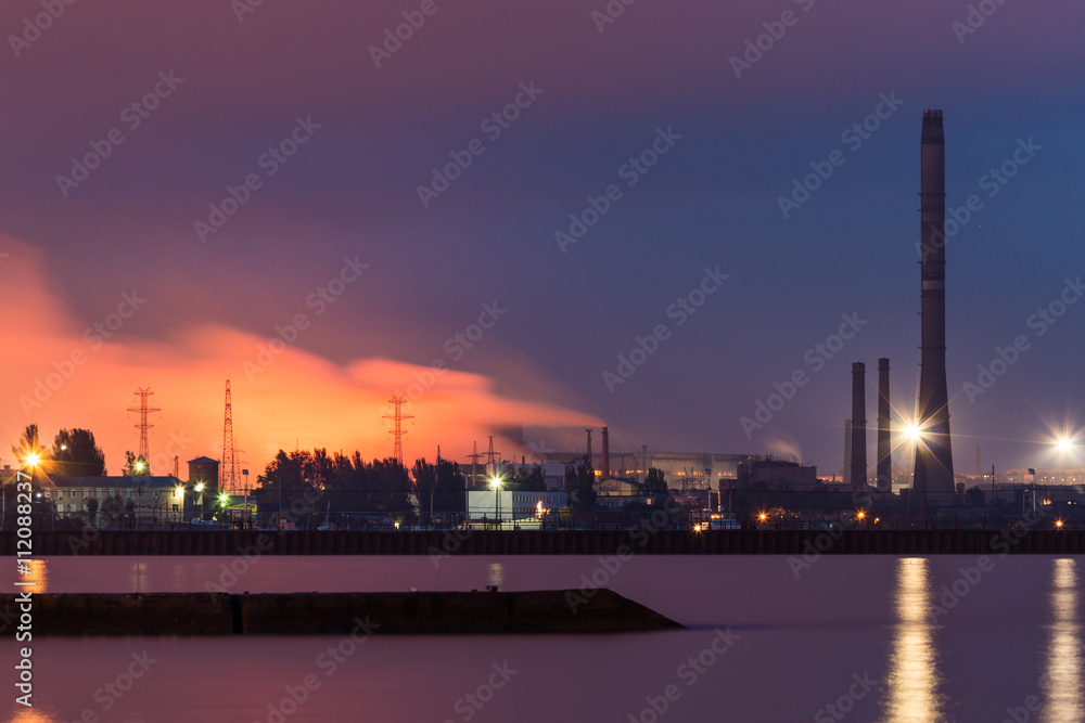 Azovstal Iron and Steel Works. Mariupol. Night photo.