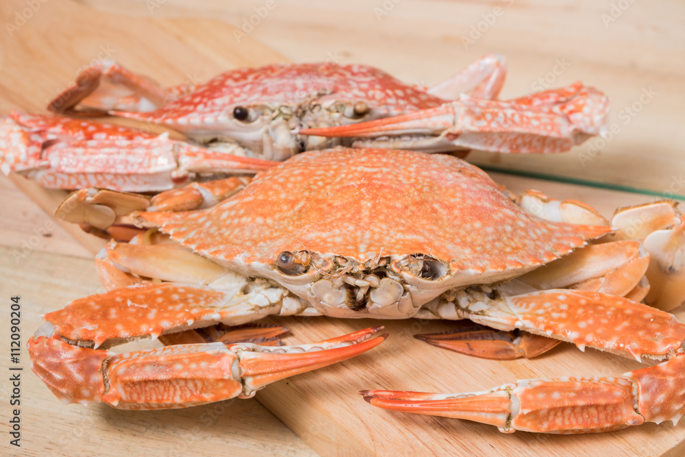 Hot Steamed Crabs on wood, Main dish Hot Steamed Crabs on wood, Main dish