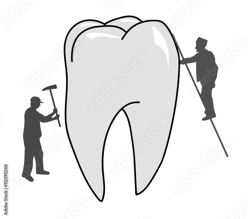 workers working on a tooth. the concept of dental treatment. vector illustration