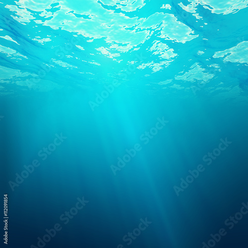 Underwater view of the sea surface with light rays. 3d illustration