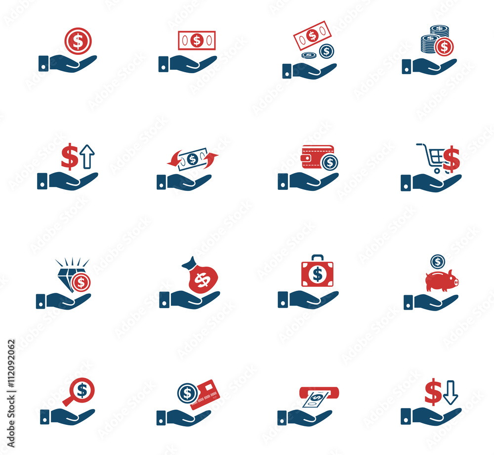 hand and money icon set hand and money icon set