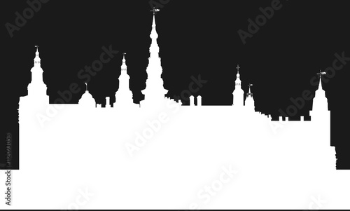 large castle silhouette isolated on black