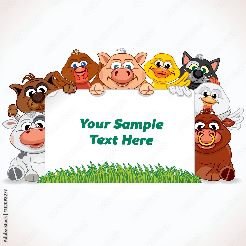 Fototapeta premium Farm Animals with Sign. Vector