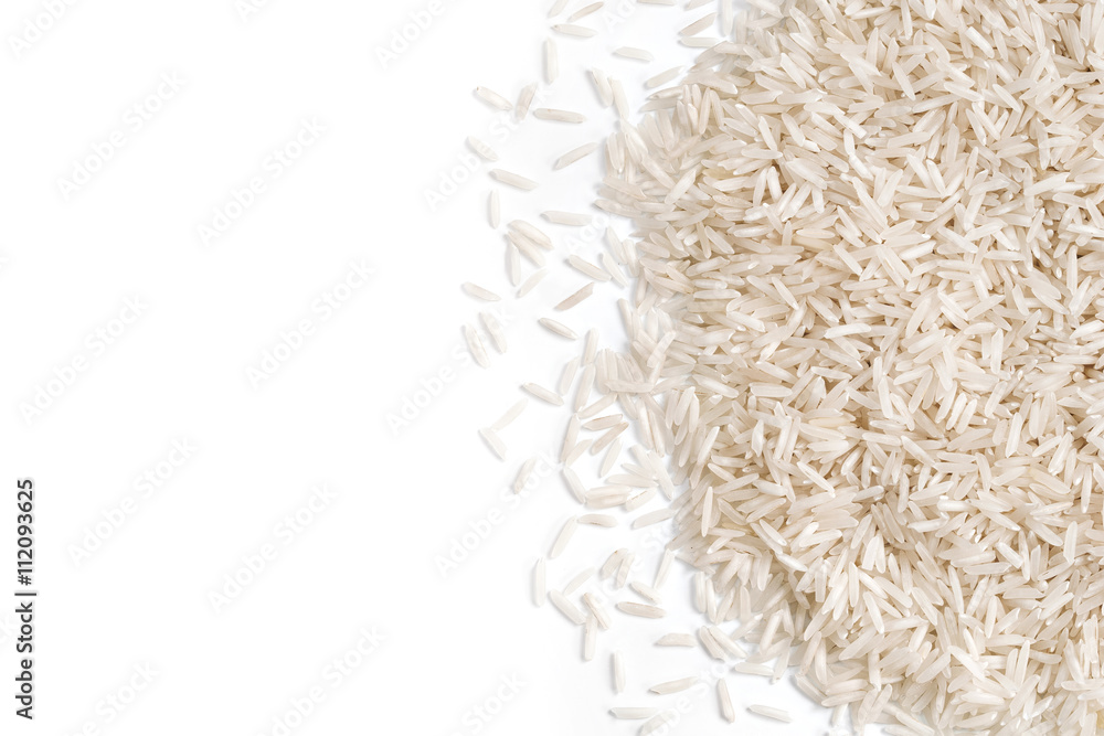 Rice on white background. Close up, top view, high resolution product.