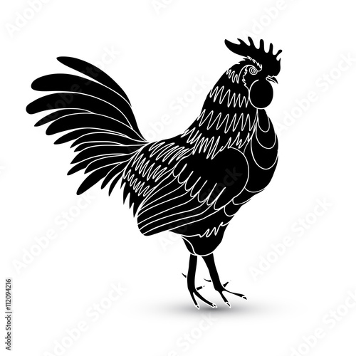 Chinese zodiac rooster design element for Chinese New Year decoration. Hand drawing cock or rooster in black on white background. Happy New Year of the Rooster zodiac emblem 2017.