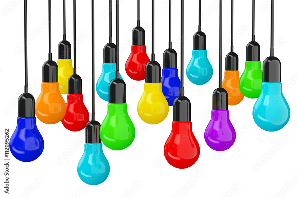 Ideas Concept. Many colourful Light Bulbs. 3d Rendering Ideas Concept. Many colourful Light Bulbs. 3d Rendering