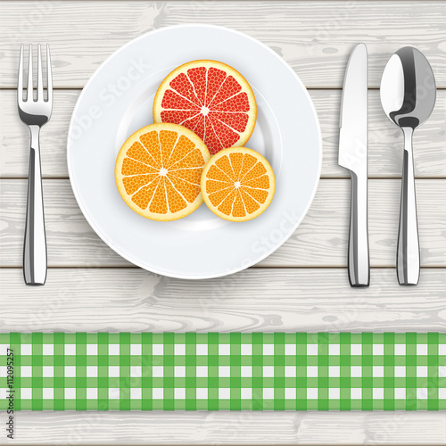 Wood Cloth Knife Fork Spoon Plate Citrus Fruits