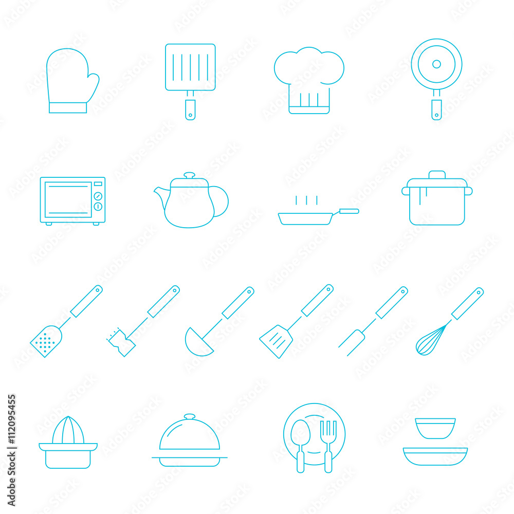 Thin lines icon set - kitchenware Thin lines icon set - kitchenware