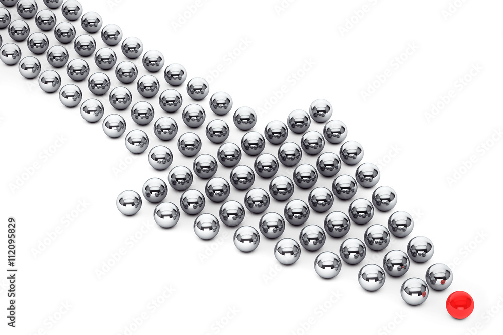 Arrow made from Chrome Sphere with Red in front. 3d Rendering Arrow made from Chrome Sphere with Red in front. 3d Rendering