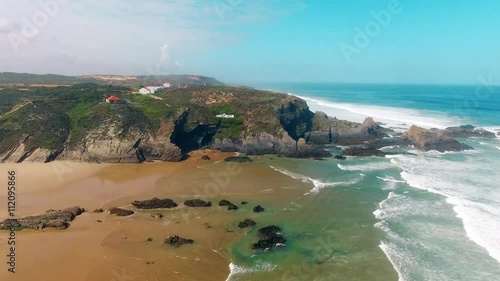 Zambujeira do Mar beach, Alentejo, Portugal aerial view