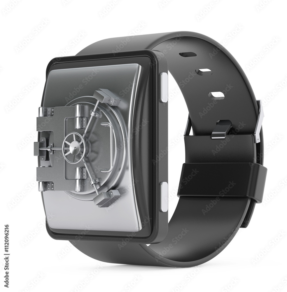 Fototapeta premium Security Concept. Smartwatch with Combination Padlock. 3d Render