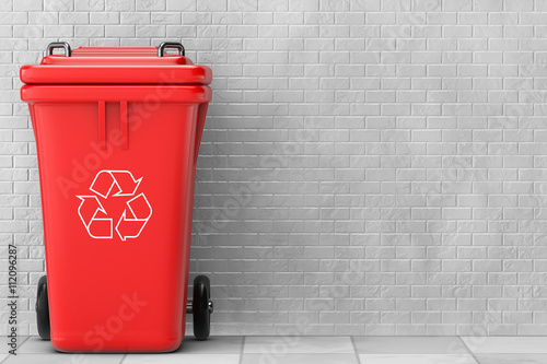 Red Garbage Trash Bin. 3d Rendering photo