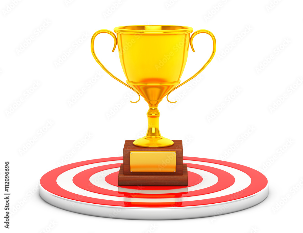 Golden Cup Trophy over Target Center. 3d Rendering Golden Cup Trophy over Target Center. 3d Rendering