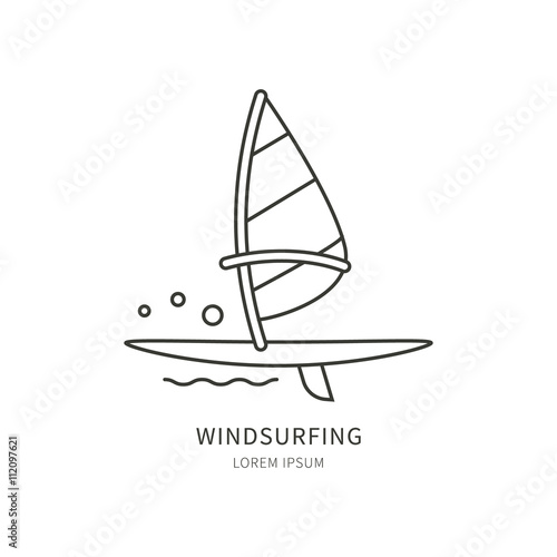 Windsurfing. Vector labels sail and board.
