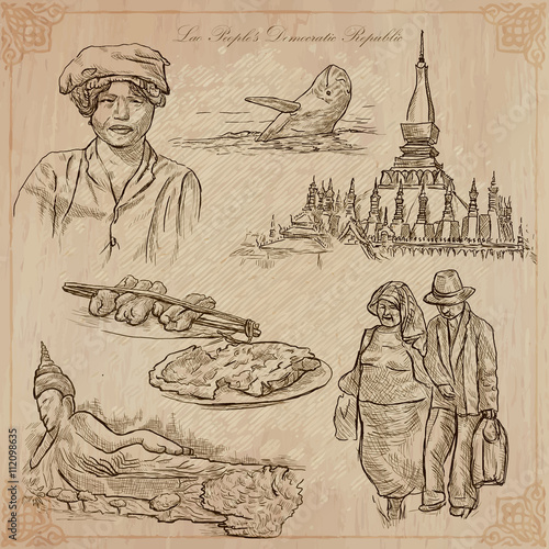 Photos Laos. Pictures of Life. Vector pack.